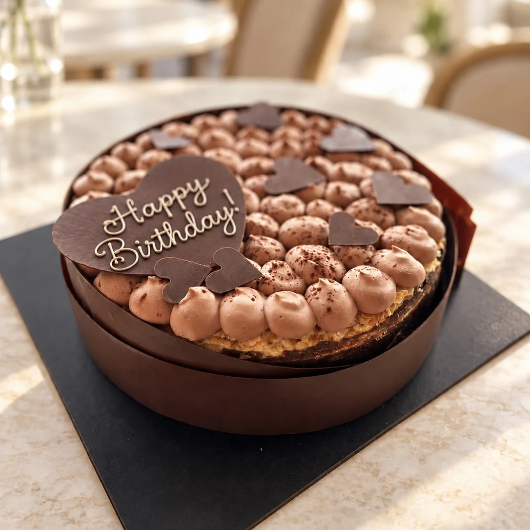 Chocolate, tangerine & passion fruit cake available in Marbella by Tanya Novak